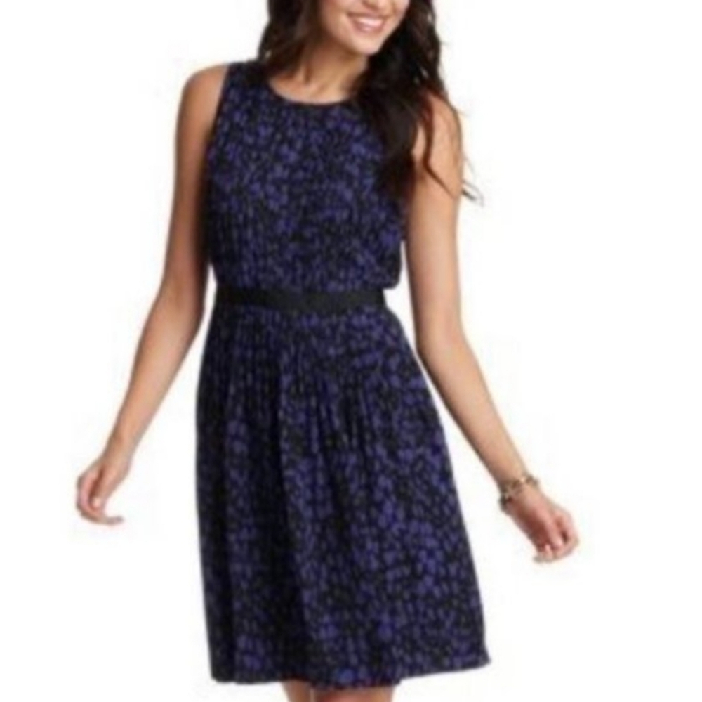LOFT 4 Purple Black Print Sleeveless Chiffon Dress Back Zip Keyhole Flowy EUC